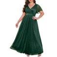 thumbnail image 1 of Vestido Talisea, color verde brillante, talla grande, formal, con lentejuelas y chifón, 1 of 5