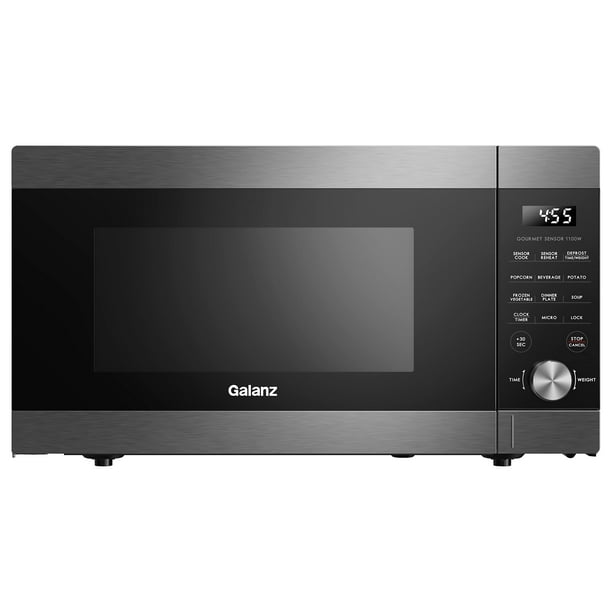 Galanz GSWWD13S2S11 - Horno microondas de 1.3 pies cúbicos y 1100 W, con sensor ExpressWave multifuncional, interior fácil de limpiar, acero inoxidable negro, GSWWD13S2S11