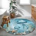 thumbnail image 4 of Coastal Jellyfish Round Area Rug 4 FT, Non Slip Indoor Outdoor Rug, Blue Coral Starfish Abstract Painting Washable Soft Circular Carpet Non-Shedding Floor Mat for Coffee Table Nursery Foyer Balcony, 4 of 8