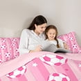thumbnail image 4 of Erosebridal Kawaii Pink Soccer Queen Comforter Set,Cute Stars Print Geometric Stripe Bedding Comforter Set For Girls Kids,Reversible Pink 3-Piece, 4 of 7