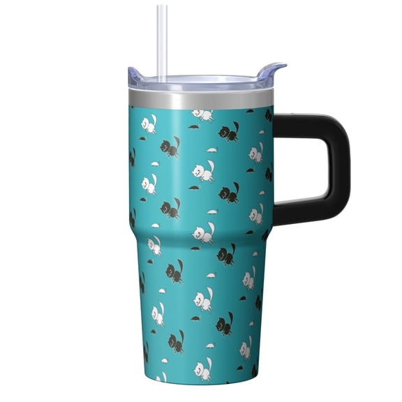 20oz Stainless Steel Tumbler with Handle and Straw Insulated Travel Coffee Mug for Cat Mom Women Great Birthday Christmas Gift Fits Car Cup Holders Durable Build Hot Tea