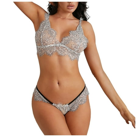 

Qcmgmg Women s Lingerie Set Sexy Bra and Panty Set Eyelash Lace Bra and Panty Set