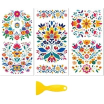 Rub on Transfer Decal Sticker for Furniture Craft Decor 6"x12" Mexican Folk Art Flowers 3Pcs Waterproof UV DTF Transfer for Drawer Dresser Glass Porcelain Wood Plastic Colorful