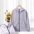 thumbnail image 2 of Feancey Sun Protection Hoodie for Kids Lightweight Zip up Hiking Jackets Boys Girls Quick Dry UV Shirts Solid Casual Hooded Jacket with Pockets Purple 5-6Years, 2 of 6