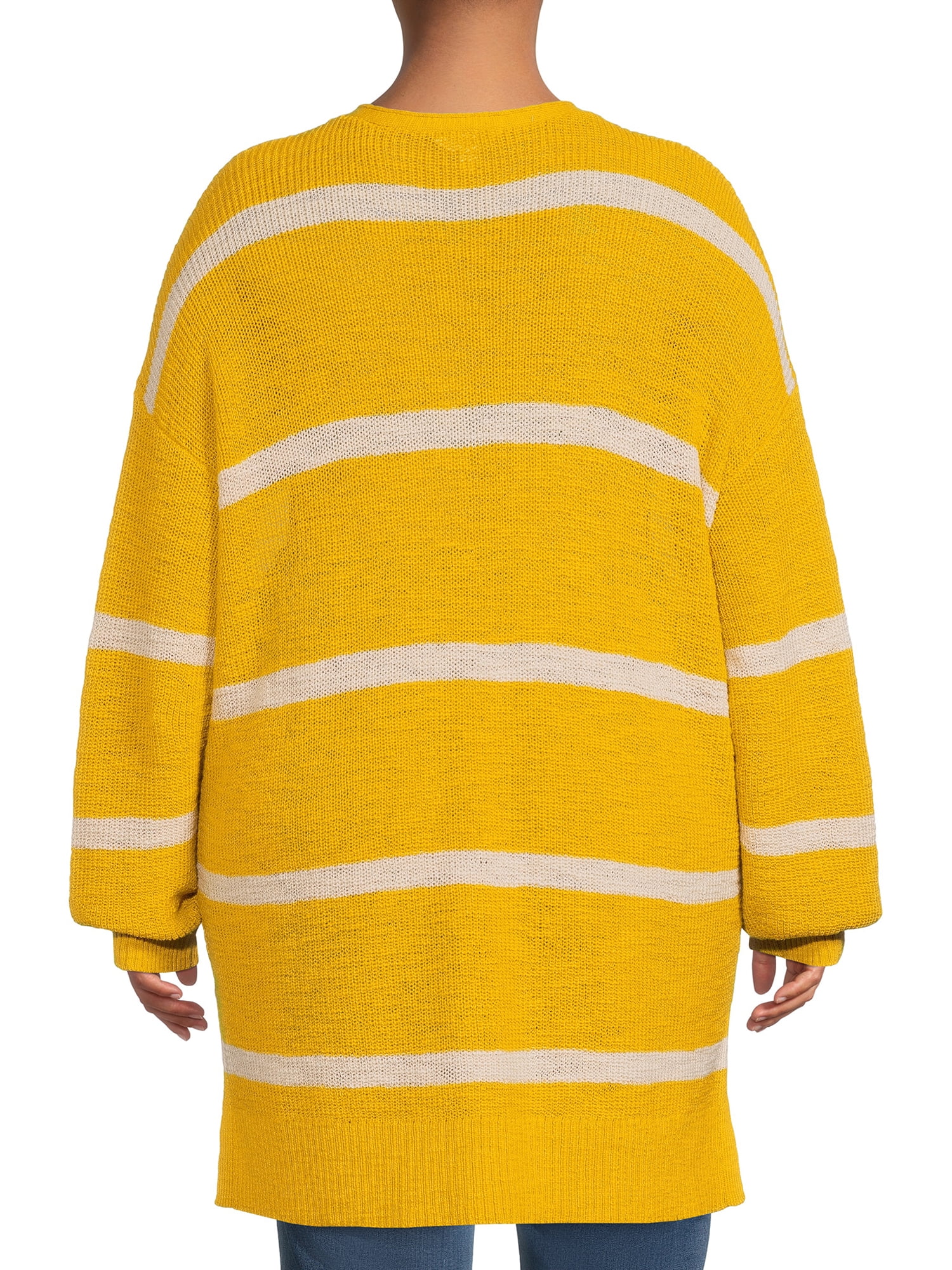 Terra & Sky Women's Plus Size Stripe Henley Tunic Sweater, Lightweight 