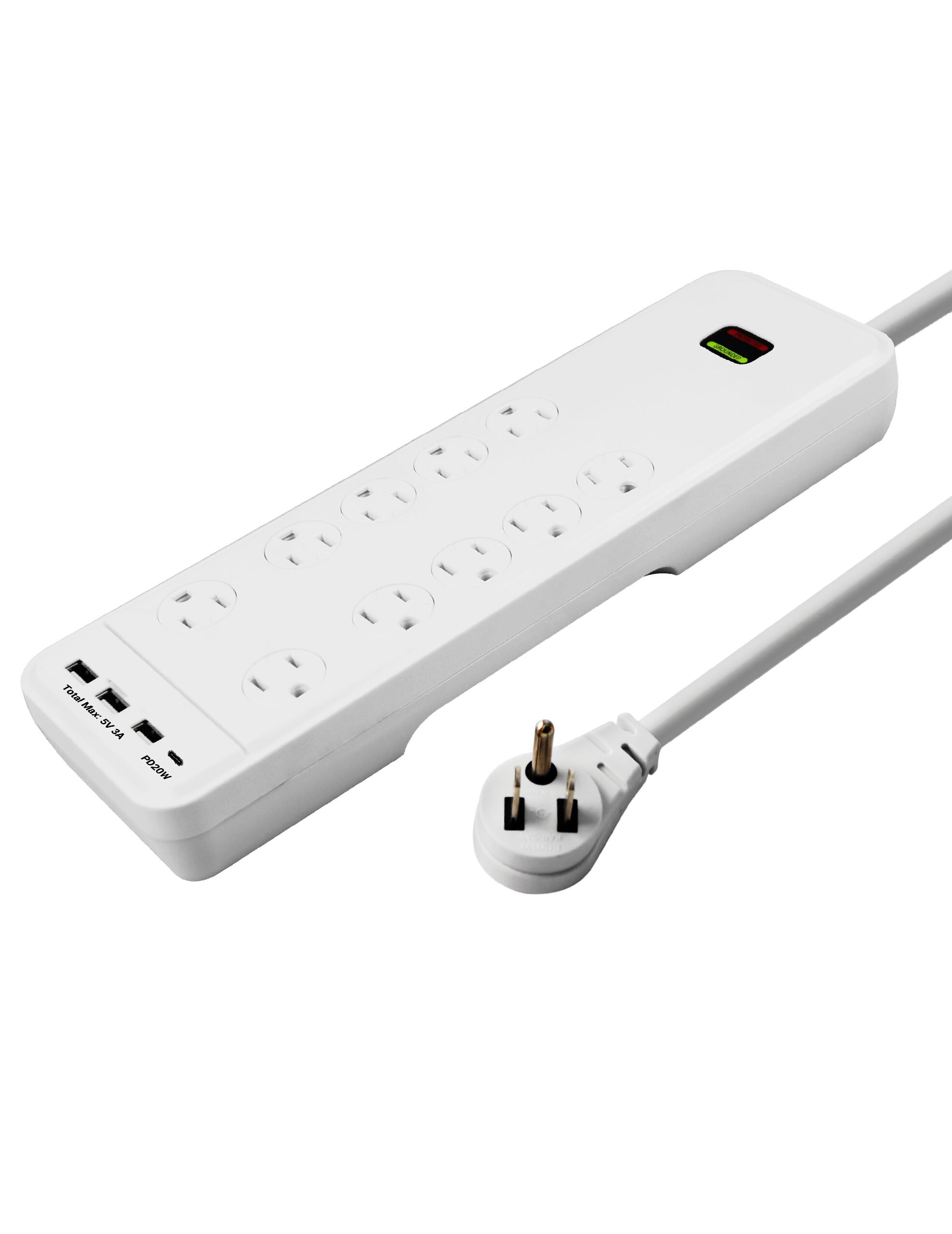 (2 pack) Hyper Tough Indoor 10-Outlet 10ft Surge Protector 2480-Joule Protection with 4 USB Ports, White