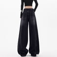 thumbnail image 5 of LWavelet Womens Paneled Wide Leg Jeans High Waisted Daily Casual Denim Pants Black S, 5 of 5
