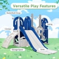 thumbnail image 2 of JAMPOOCA 5-in-1 Kid Slide Playset, Swing Set with Climbing Ramp & Basketball Hoop, Blue, 2 of 7