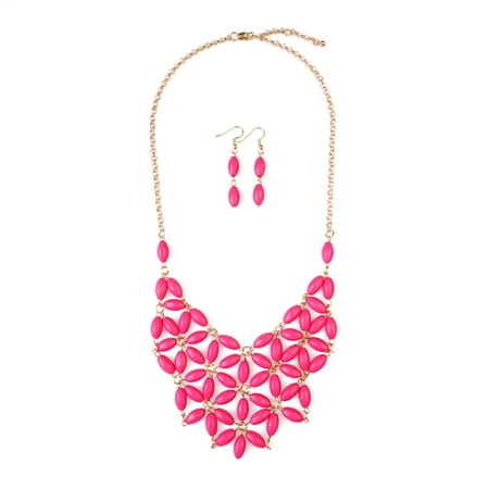 Beaded Set Jewelry Set - BEADED BIB NECKLACE AND EARRING SET