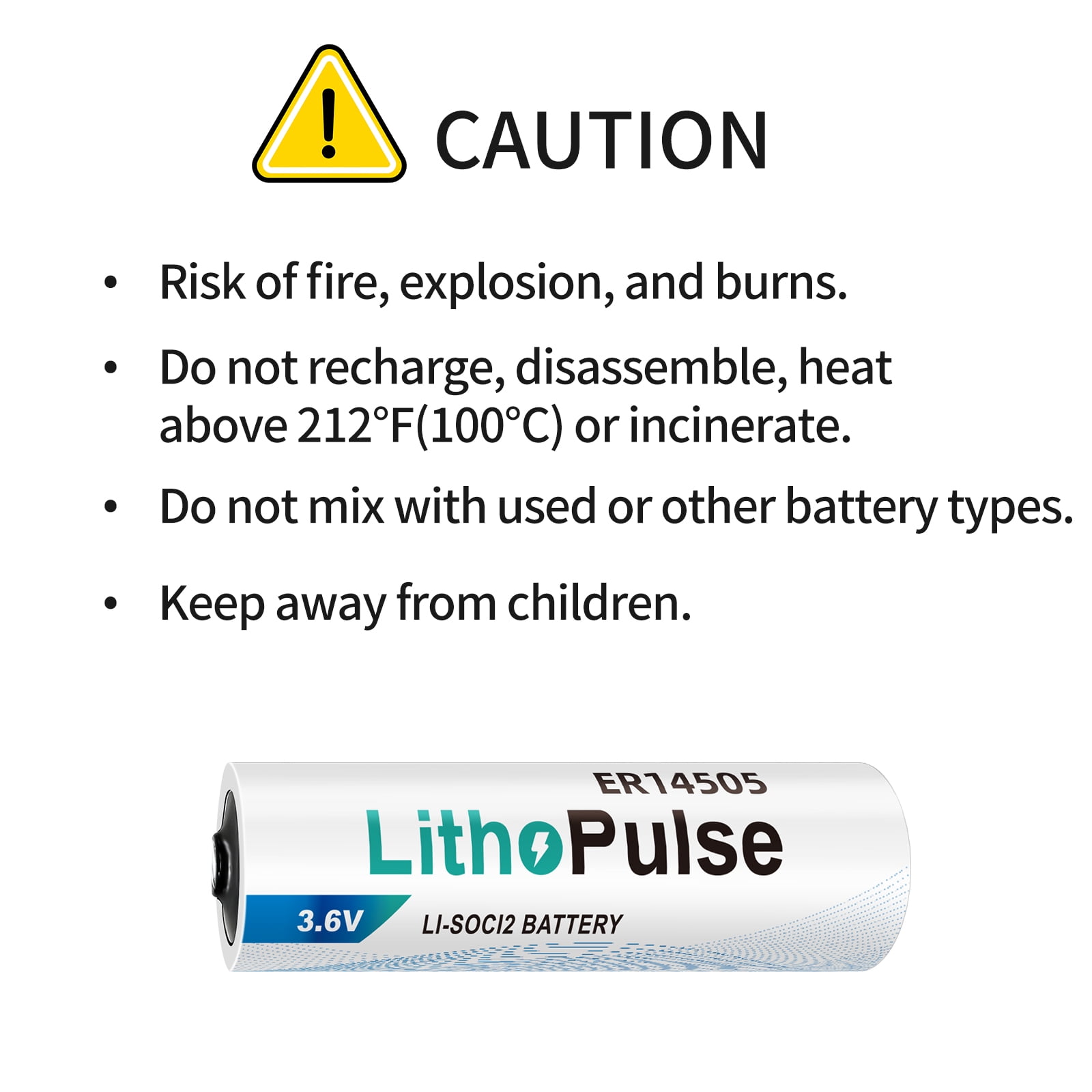 LithoPulse ER14505 AA 3.6V Lithium Battery 2700mAh for Water Electricity Gas Meter PLC Facility Equipment Li-SOCL₂ Non-Rechargeable ER14505 Battery（10 Pack）