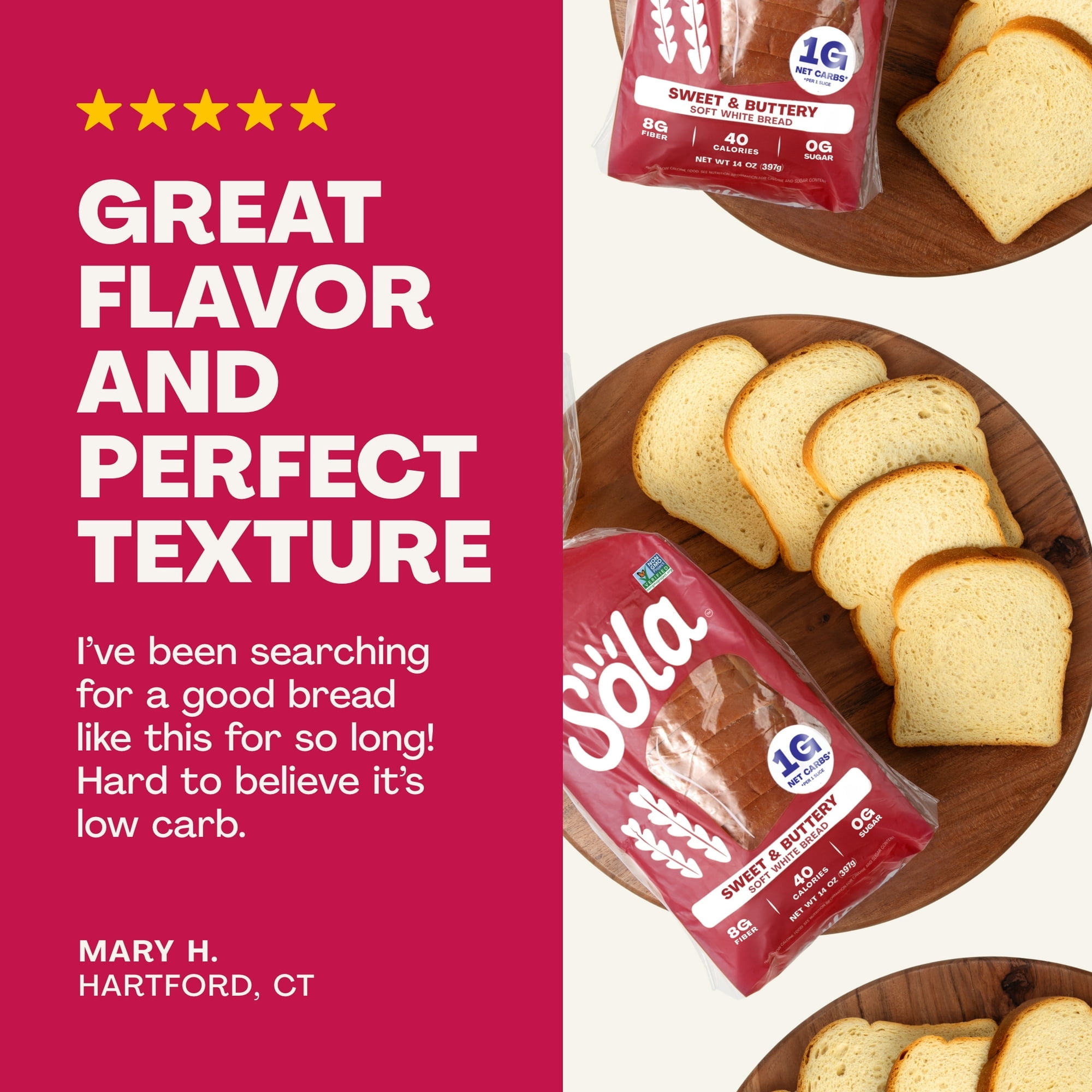 Sola Sweet & Buttery Sliced Bread, Soft White Bread, Non-GMO, 14 oz, Regular, Shelf-Stable
