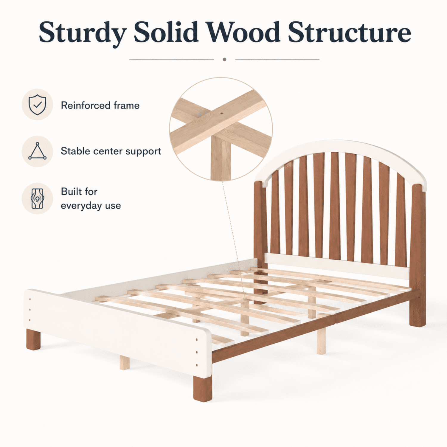 Miniyam Full Size Kids Bed Frame with Storage Drawer, Wooden Platform Bed, Beige & Natural