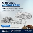 thumbnail image 2 of Five Oceans Windlass Anchor Rode and Chain, Hand-Spliced Anchor Rope and Chain Kit, 9/16" x 200' Nylon 3-Strand Rope, 5/16" x 20' G4 Hot-Dipped Galvanized Steel Chain for Boat Anchor System - FO4524, 2 of 9
