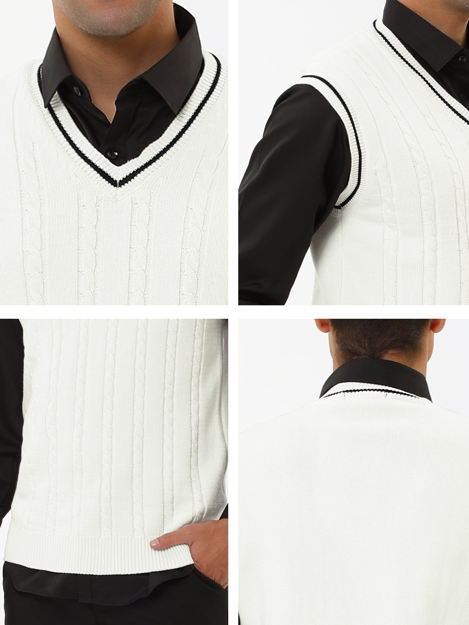 Unique Bargains Men's Classic Knitted Sleeveless V-Neck Pullover Sweater Vest S White