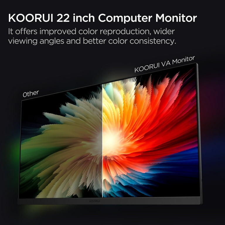 KOORUI 24 Inch Computer Monitor Full HD 1920 x 1080p VA Display 75Hz 3000:1  Contrast Ratio with HDMI, VGA, Frameless, 75 x 75 mm VESA Mountable