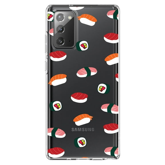 DistinctInk Clear Shockproof Hybrid Case for Galaxy Note 20 ULTRA (6.9" Screen) - TPU Bumper, Acrylic Back, Tempered Glass Screen Protector - Cartoon Sushi