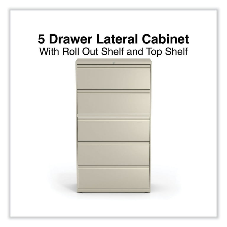 Lateral File, 5 Legal/Letter/A4/A5-Size File Drawers, Putty, 36