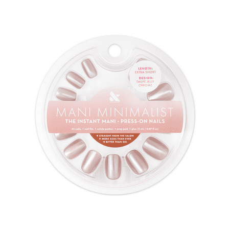 Olive & June Instant Mani Minimalist Squoval Extra Short Press-On Nails, Taupe Jelly Chrome, 42 Pieces