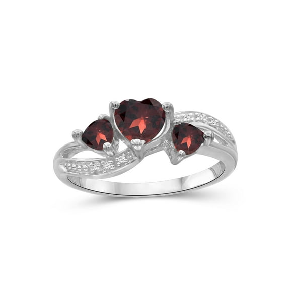 JewelersClub Garnet Ring – Stunning Sterling Silver Ring with 1 1/2 Carat T.G.W. Garnets & White Diamond Accents - Elegant Heart Ring Design - Hypoallergenic Sterling Silver Diamond Ring