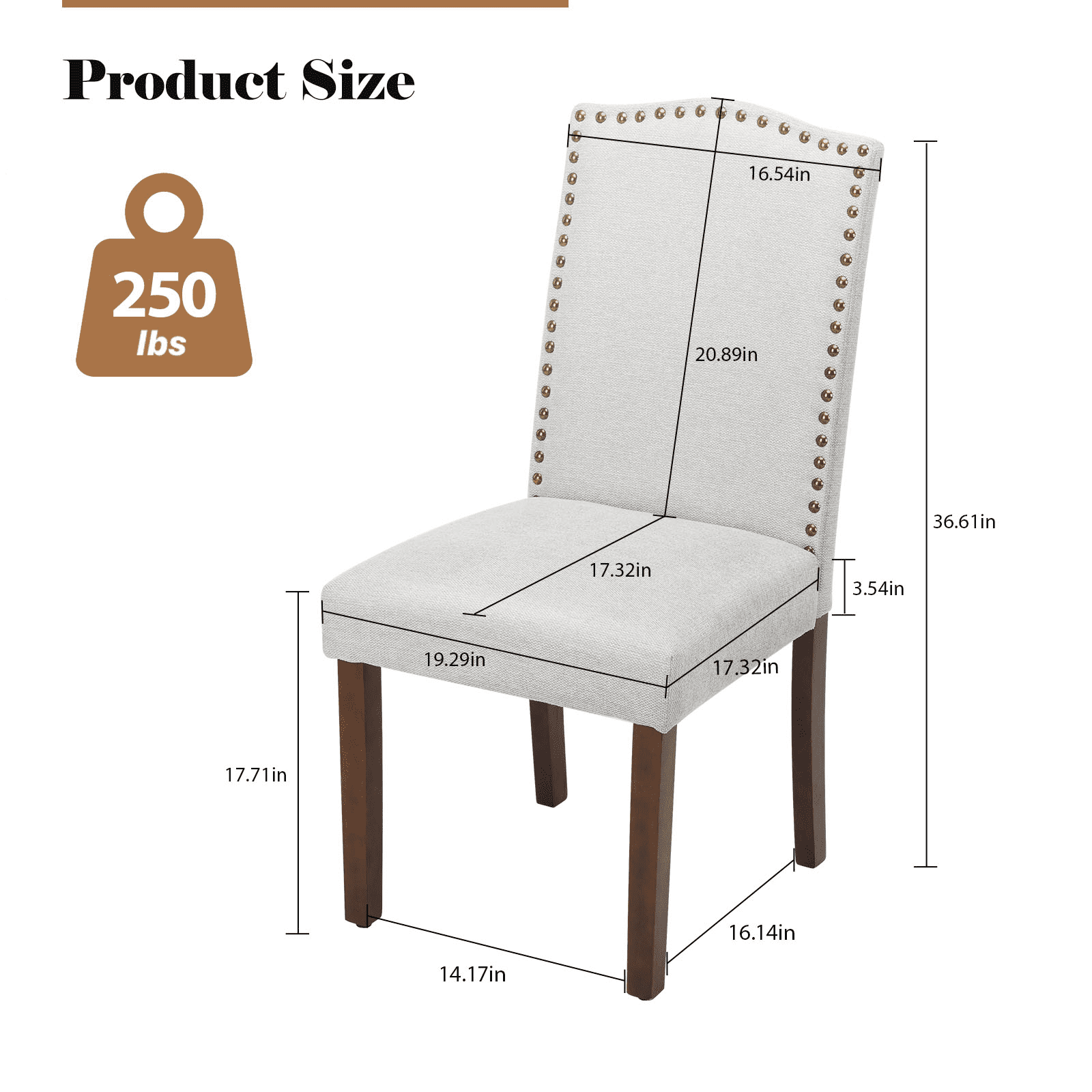 MAYEERTY Modern Armless Dining Chairs With Upholstered Fabric,Nailhead Trim And Wood Legs