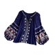thumbnail image 3 of Blusa bordada con mangas abullonadas para mujer, ideal para ir de compras, fiestas, uso diario y playa. Azul, 3 of 8