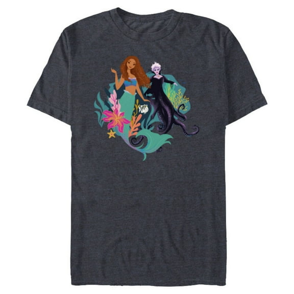 Disney The Little Mermaid Ariel, Flounder and Ursula - Short Sleeve Blended T-Shirt for Adults - Customized-Navy Heather