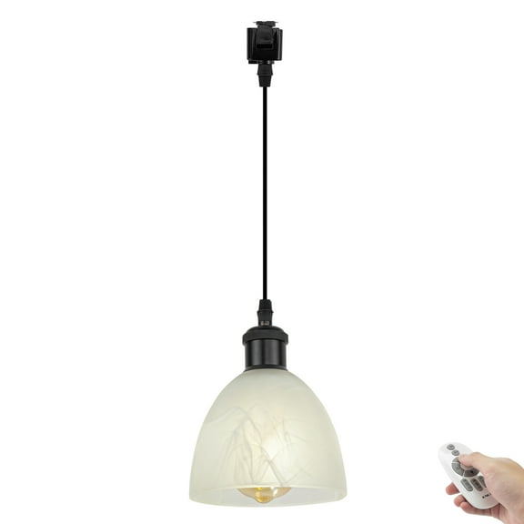 Kiven 1-Light J-Type track lighting pendants,Modern J track pendant lights with Remote Control Dimmer,Decorative Track Lighting Fixture for Kitchen Island Hallway,Black