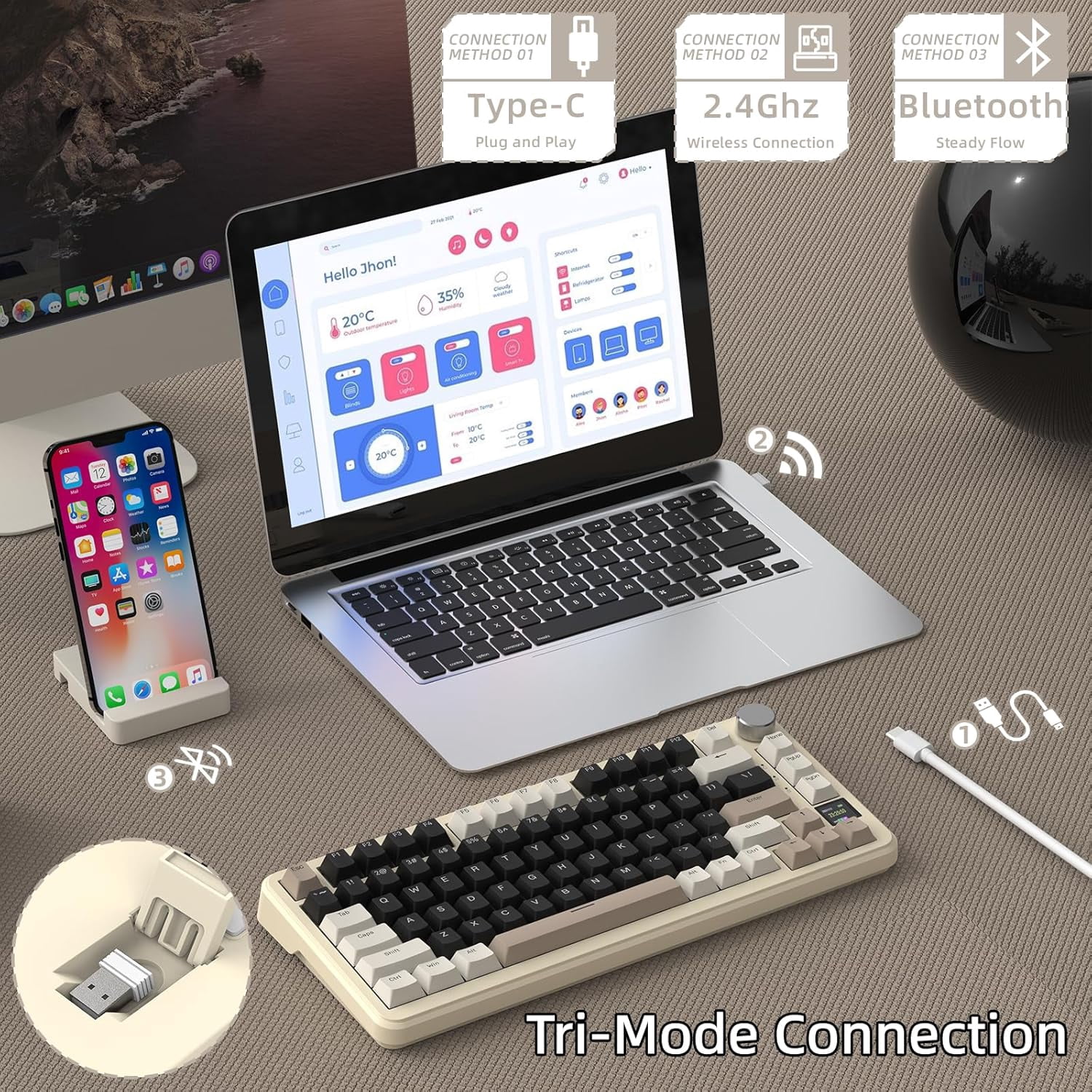 ATTACK SHARK X85PRO Gasket Mechanical Keyboard, 75% Wireless Gaming Keyboard with TFT Screen&CNC Knob, 2.4Ghz/BT5.1/USB-C, 5 Layer Padding, Hot-Swap Linear Switch, RGB, for PC,MAC,QMK