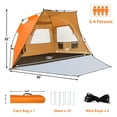 thumbnail image 3 of GVN 3-4 Person Easy Pop Up Beach Tent UPF 50+ Portable SMQB Shelter-Orange, Beach Shade, Easy Pop Up Beach Shade Beach Tent, SMQB Shelter Instant Portable Beach Tent Umbrella, 3 of 11