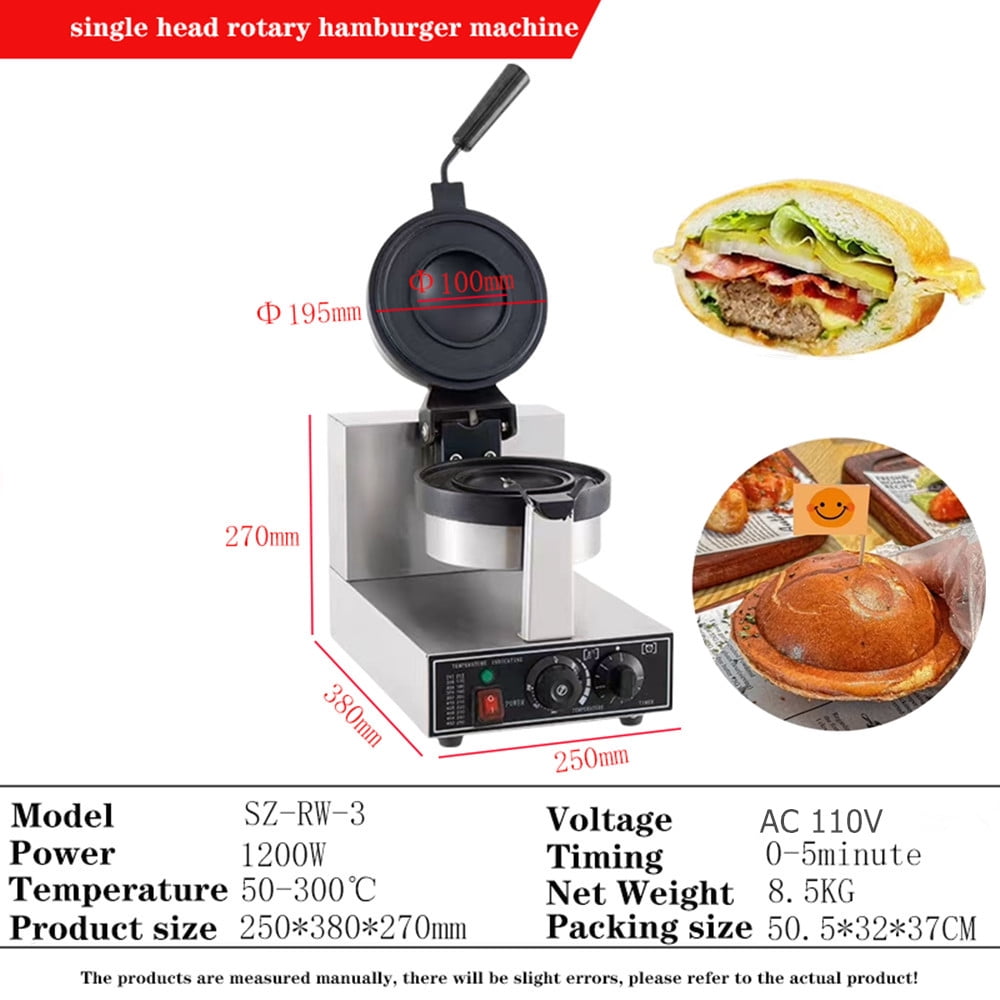 Burger Waffle Maker, Ice Cream Burger Maker, Commercial Nonstick Hamburger Sandwich Press, Time & Temperature Control