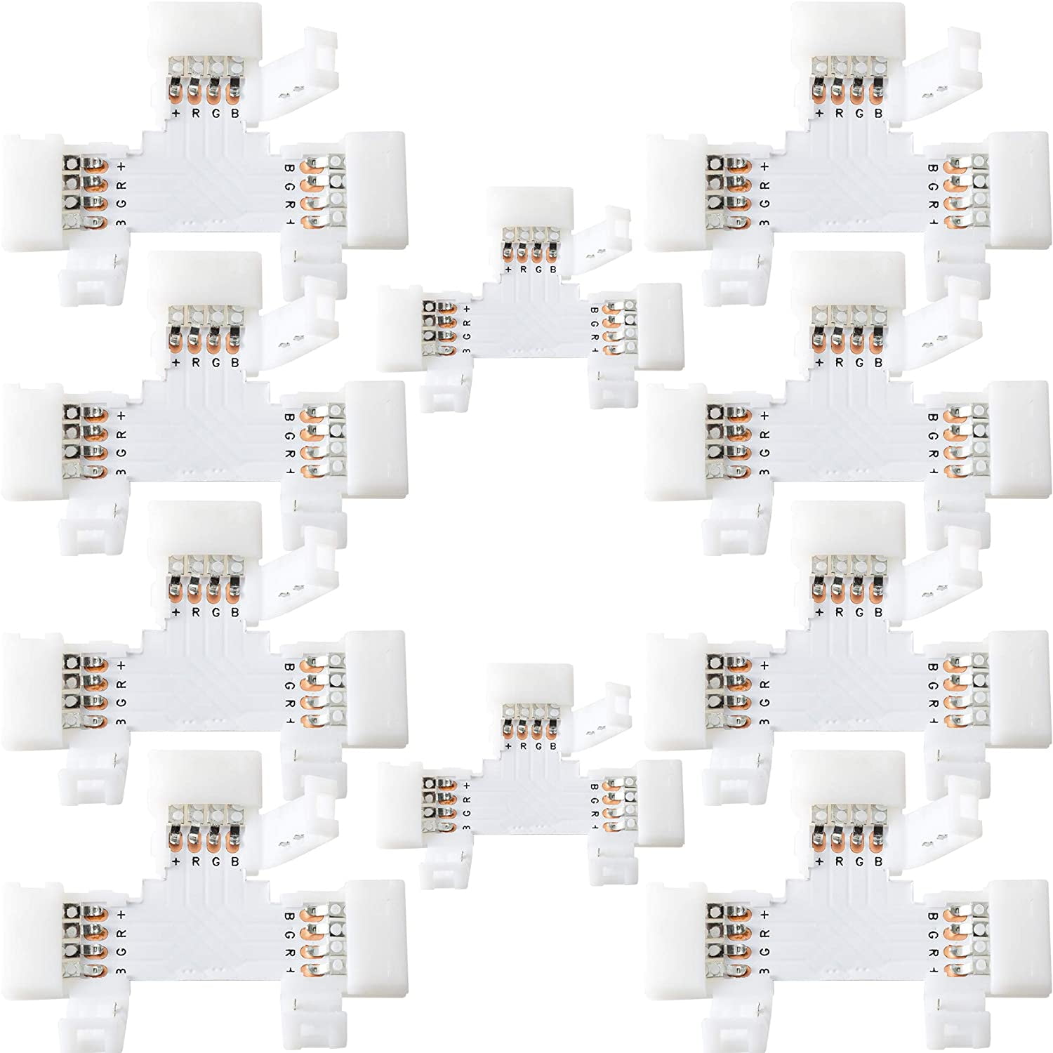positur Delegation Compose T Shape 4-Pin LED Connectors 10-Pack 10mm Wide Unwired Solderless Gapless  Adapter Connectors Terminal Extension 12V 72W with 32pcs Clips for 5050  3528 SMD RGB LED Strip Lights - Walmart.com
