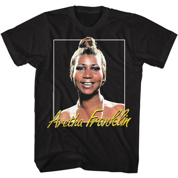 Aretha Franklin Metallic Signature Black Adult T-Shirt 4Xl