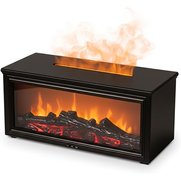 Retro 3D Simulation Fireplace Flame Diffuser, Color Changing LED, Desktop Humidifier with Remote Control, 10.3 x 4 x 3.8 Inches, Silent Operation (Black)