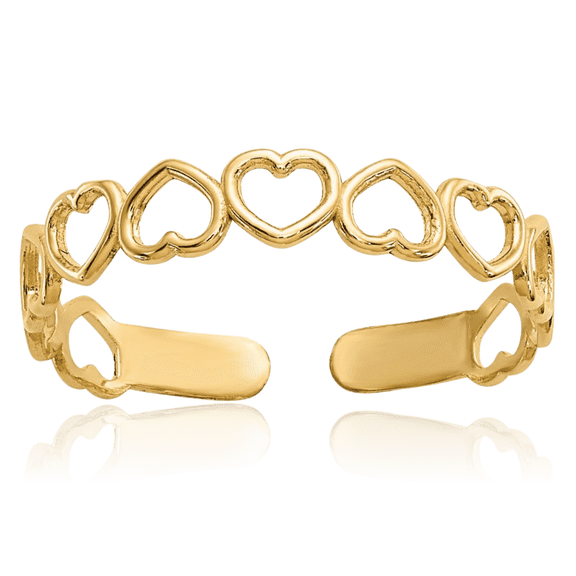 14K Solid Yellow Gold Heart Adjustable Toe Ring Open Midi Band Summer Beach Jewelry