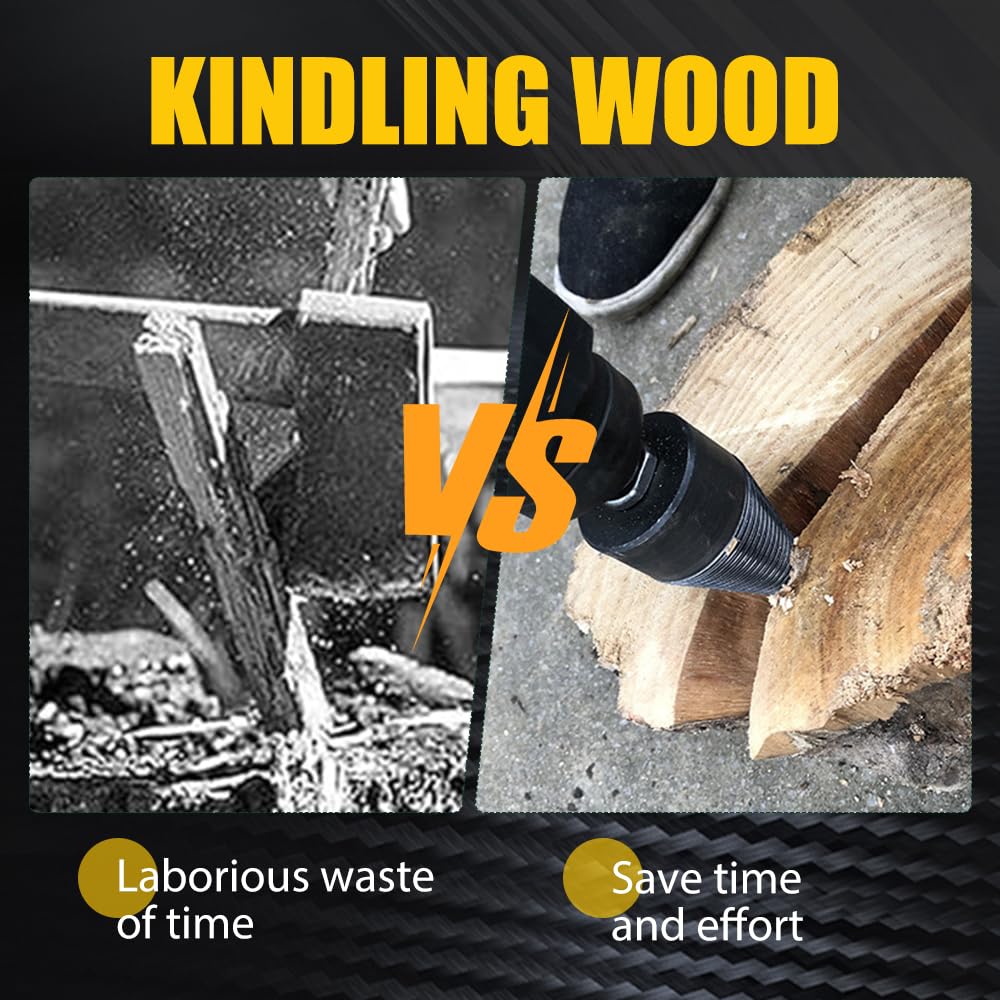 Firewood Drill Bit Set, Wood Splitter Easy Log Splitting Heavy Duty Detachable Electric for Hand Stick Hex Square Round (32mm+42mm) 32mm+42mm