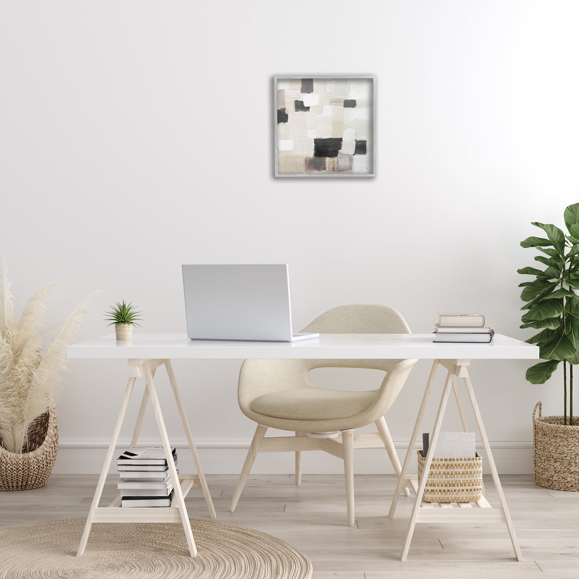 Stupell Industries Natural Square Patchwork Abstract Painting Gray Framed Art Print Wall Art, 17 x 17