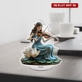 thumbnail image 4 of Rotating acrylic ornament featuring a beautiful elf violinist on a lotus in a blue dress with long hair in bohemian style, 4 of 8