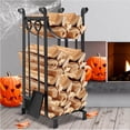 thumbnail image 3 of Amagabeli 30.7in Tall Fireplace Log Rack with 4 Tools Indoor Outdoor Firewood Holders Lumber Storage Stacking Black Wrought Iron Logs Bin Holder for Fireplace Tool Black, 3 of 9