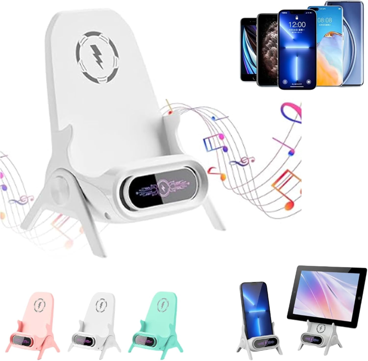 Multifunctional Wireless Fast Charger Phone Stand, Mini Chair Wireless Fast Charger Multifunctional Phone Holder, Cute Chair Shape Phone Charger Stand, Adjustable Desktop Phone Stand Charging (Pink)
