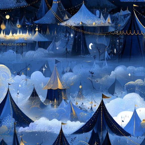 Peel and Stick Wallpaper Dreamy Carnival Clouds Midnight Blue Tents Gilded Accents Wall Mural 23.6in x 9.8ft Self Adhesive Removable Wall Paper Renter Friendly Wallpaper for Nursery Bedroom