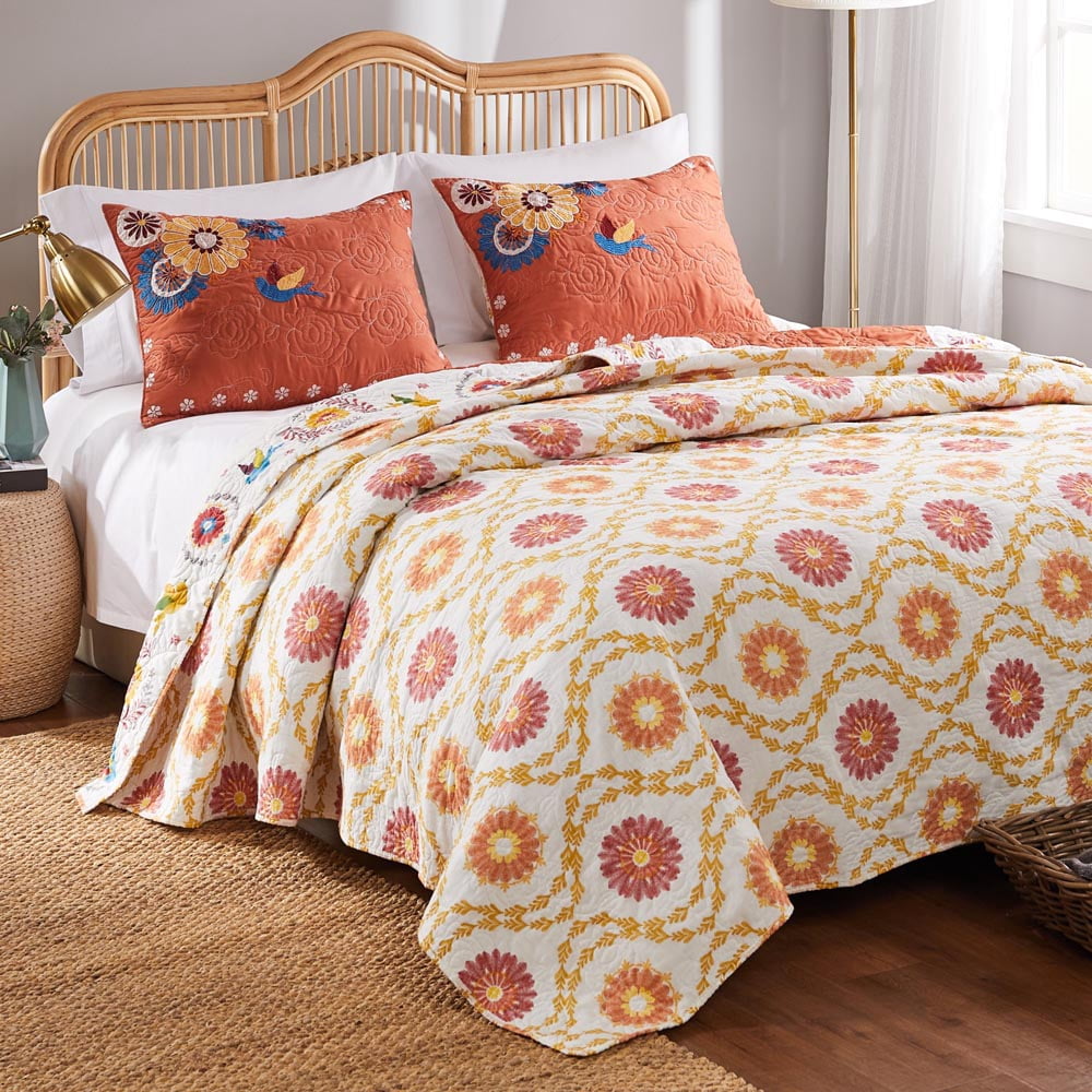 Barefoot Bungalow Topanga Boho Folk Art Quilt Set, Reversible, 3-Piece Full/Queen