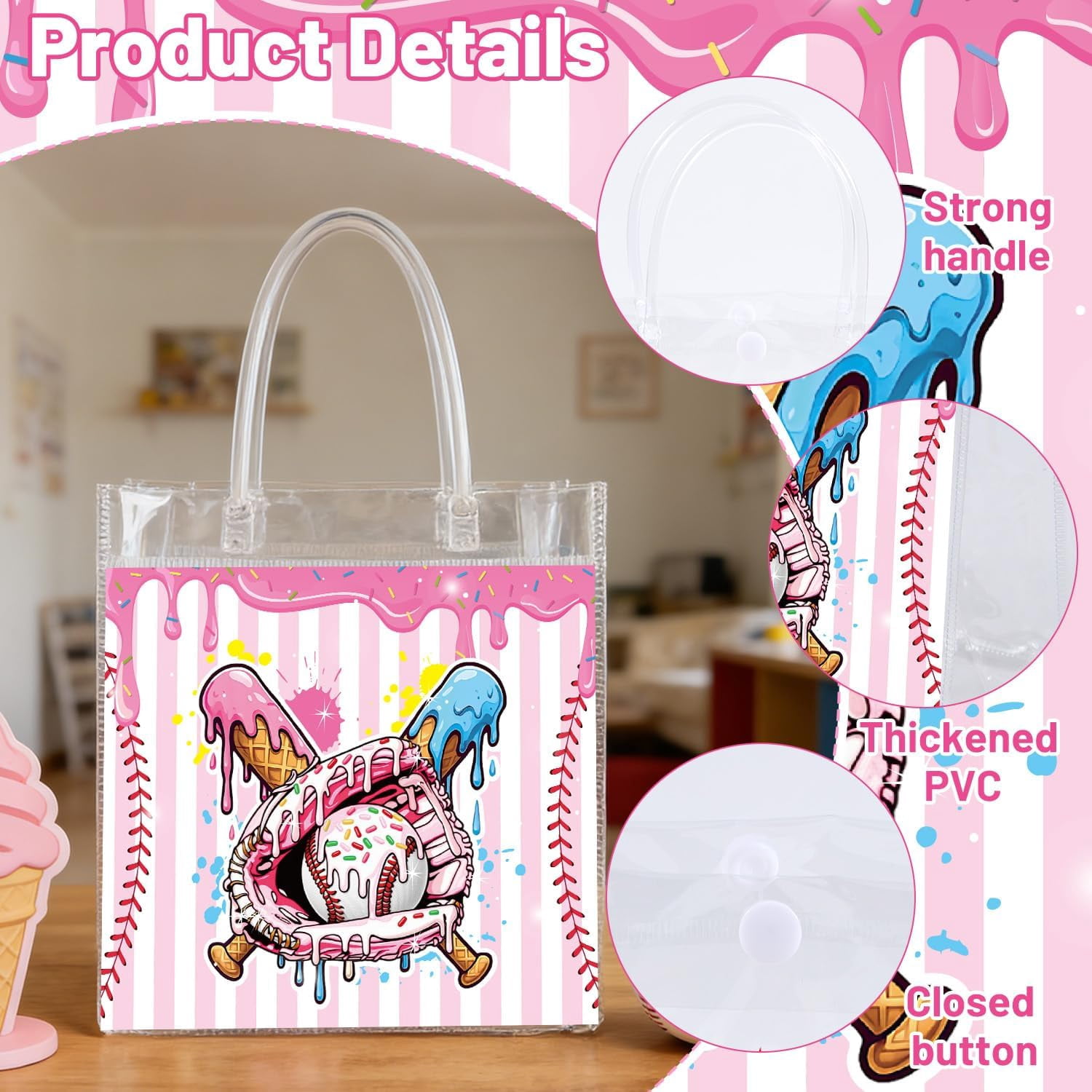 Baseball Clear Gift Bags - 20Pcs Baseball Clear PVC Goodie Candy Treat Bags with Handle Summer Sport Themed Handbag for Fans Coaches Team Game Sports Theme Activities Birthday Party Supplies
