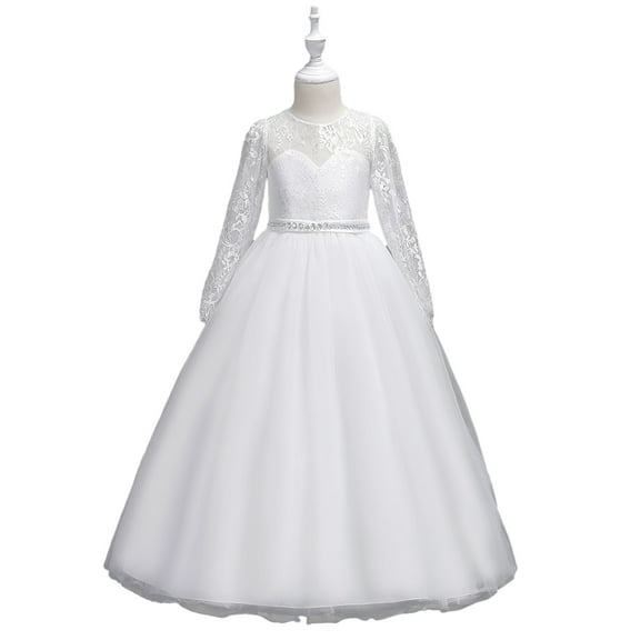 XBASW 4-14T Flower Girl Lace Dress for Toddler Kids Tulle Princess Dresses Birthday Party Wedding Formal Gown for Girls