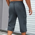 thumbnail image 4 of Venzia Men Drawstring Elastic Waist Cargo Capri Shorts Zipper Pocket Sport Shorts, 4 of 5