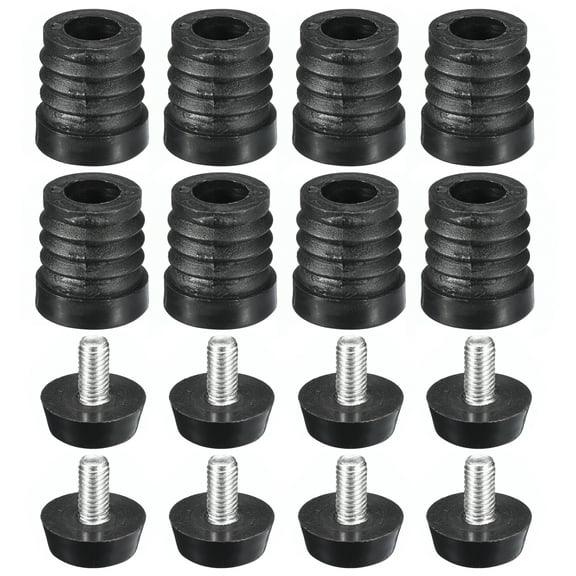 8Pack Inserts for Round Tubes with Leveling Feet, for 19mm/0.75" OD Round Tube, M6 Thread Black Plastic Furniture