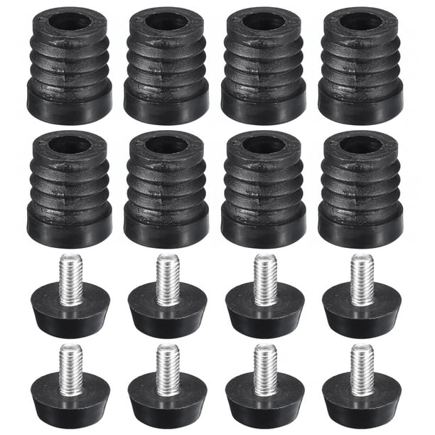 8 Paquete de insertos para tubos redondos con pies niveladores, para tubo redondo de 19mm/0.75" OD, rosca M6, muebles de plástico negro