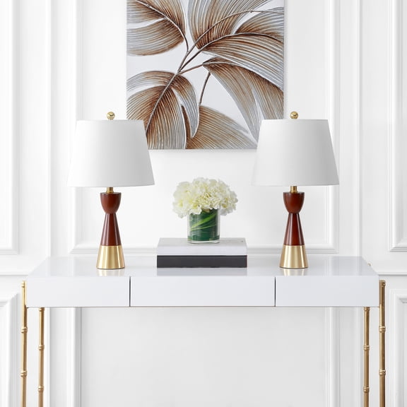 SAFAVIEH Renni 21 in. H Mid-Century Table Lamp, Brown/Brass Gold
