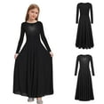 thumbnail image 5 of Zaldita Kids Girls Praise Dance Dress Long Sleeve Liturgical Lyrical Robe Worship Church Maxi Swing Skirt Dancewear Black 14, 5 of 7