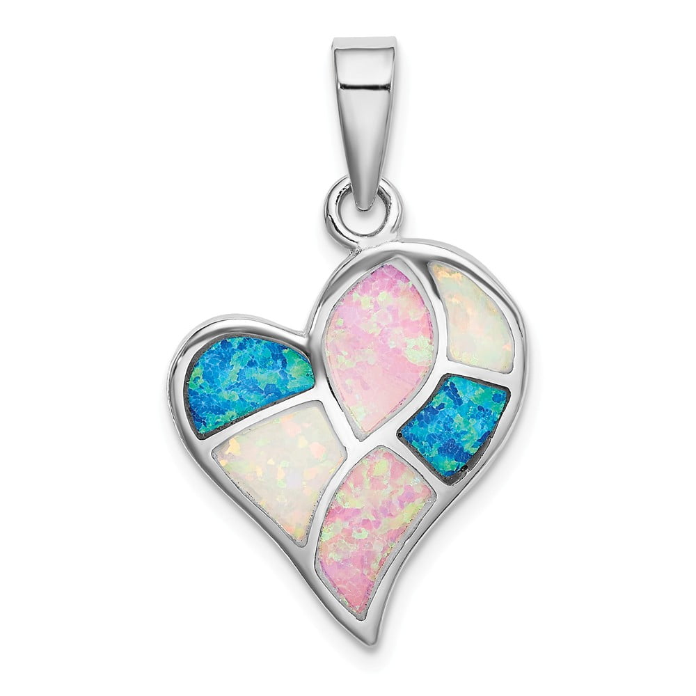 Solid Sterling Silver Rhodium Plated 10 Millimeter Pink Simulated Opal Pendant Necklace