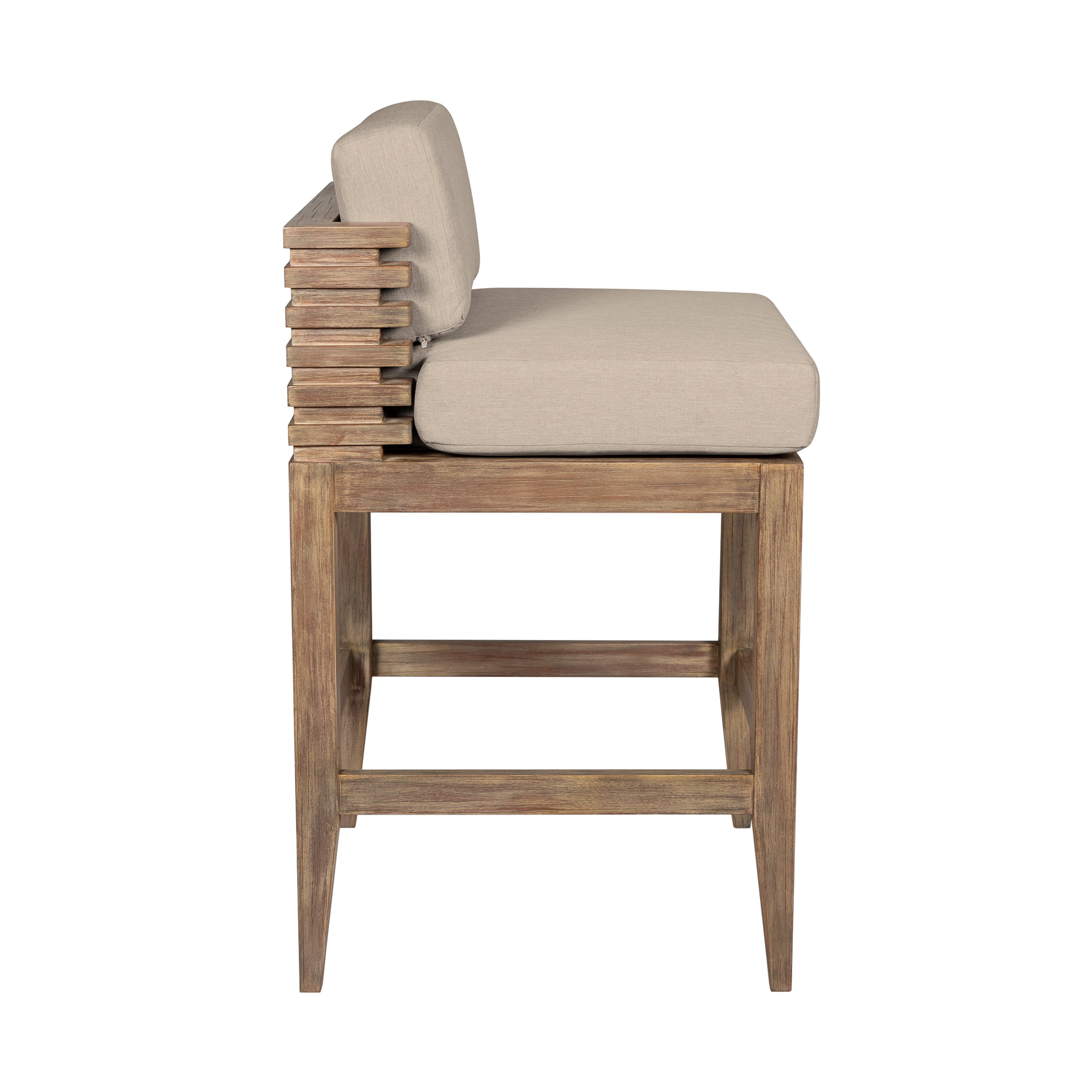 Vivid Outdoor Patio Counter Stool in Light Eucalyptus Wood with Taupe Olefin Cushions - Set of 2